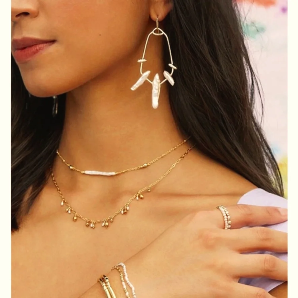 Kendra Scott Eileen Gold Statement Earrings in White Pearl - Picture 4 of 10